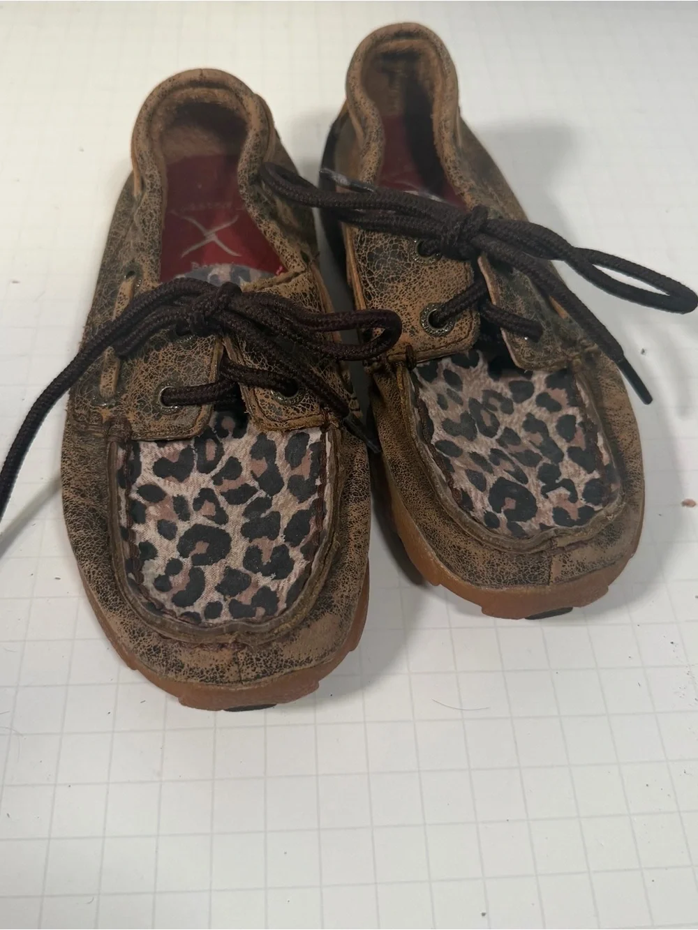 Twisted X Kids Brown Moccasins with Leopard Accent Size 11